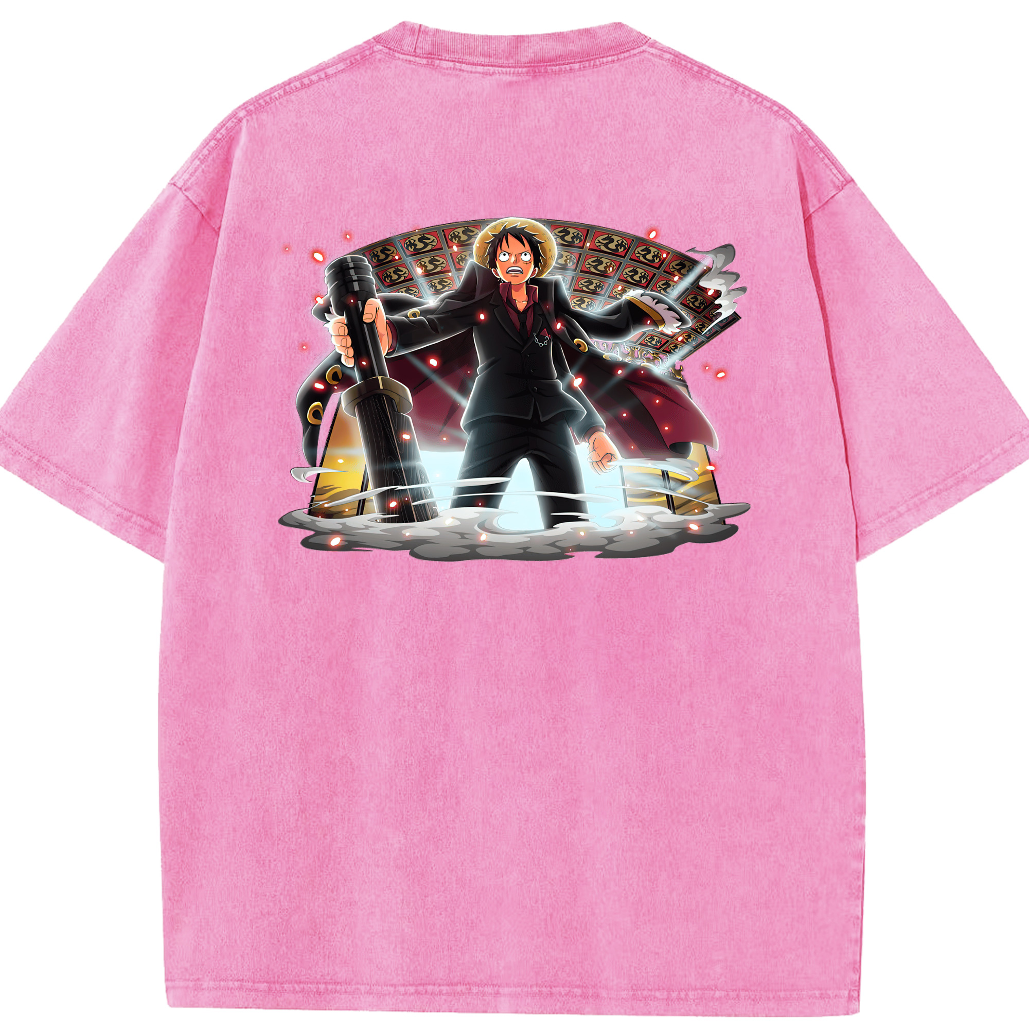 ワンピース モンキー・D・ルフィ ONE PIECE Monkey D. Luffy 綿100% ヴィンテージ風 半袖Tシャツ（背面プリント）